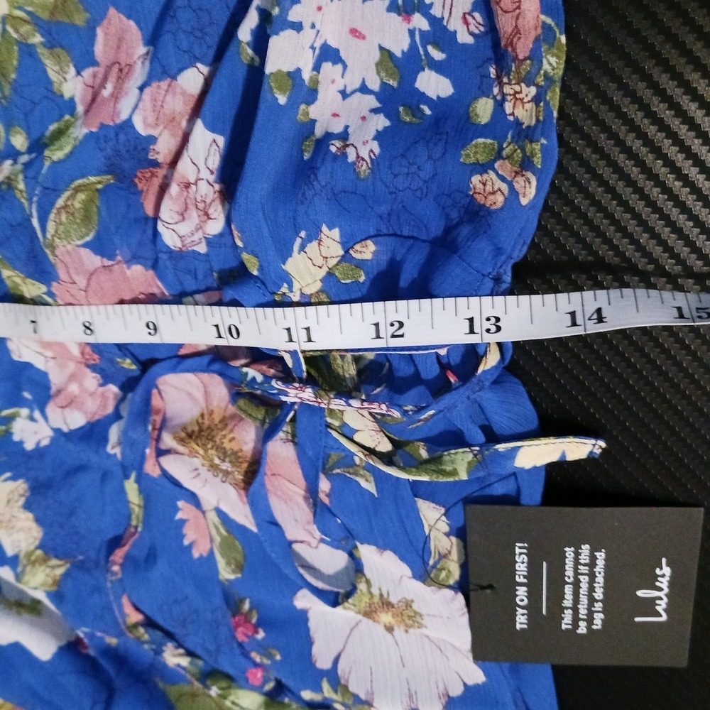 NWT Lulus Sensational Season Blue Floral Tie-Strap‎ Wrap Midi Dress S Sundress - Picture 9 of 10